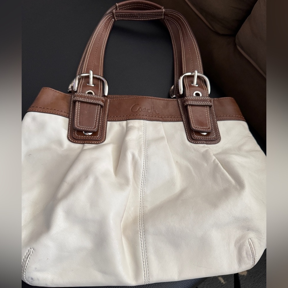 Coach Cream and Brown Leather Shoulder Bag